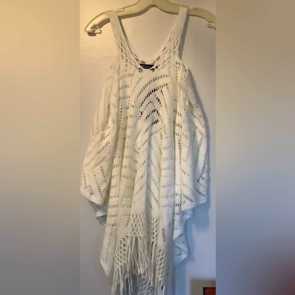 Elegant White Knit top coverup Cape
